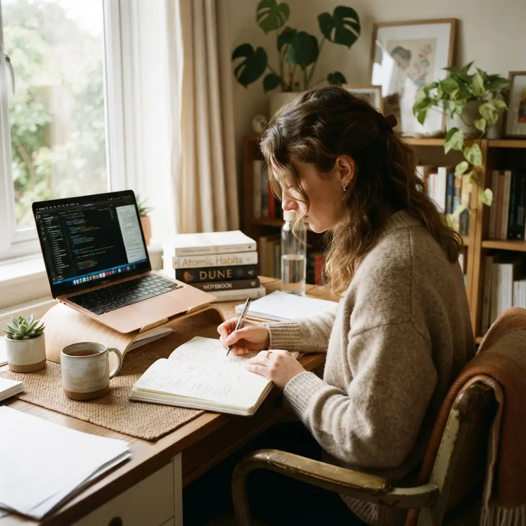 Person writing in a notebook at a desk, representing the founder behind the abbreviation meanings website